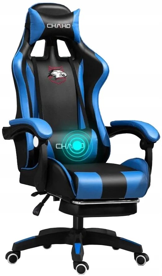 Comoda sedia da gaming con cuscino nero e blu