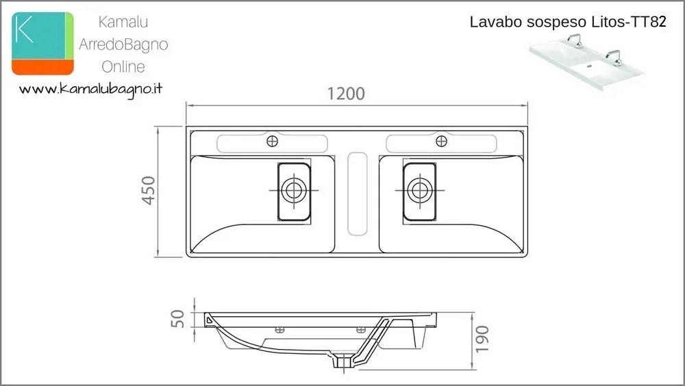 Lavabo sospeso doppia vasca 120cm Litos-TT82 - KAMALU