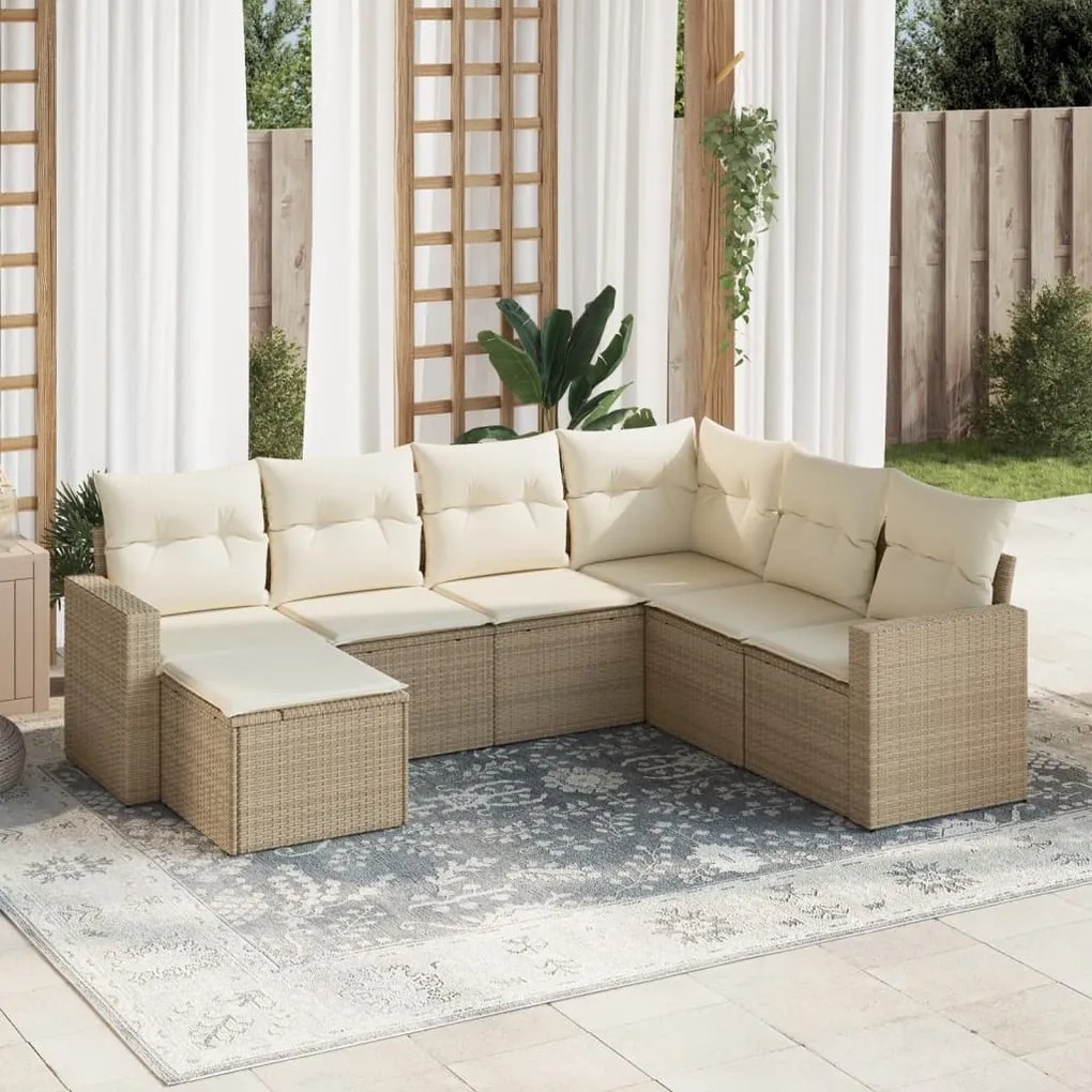 Set divani da giardino 7 pz con cuscini beige in polyrattan