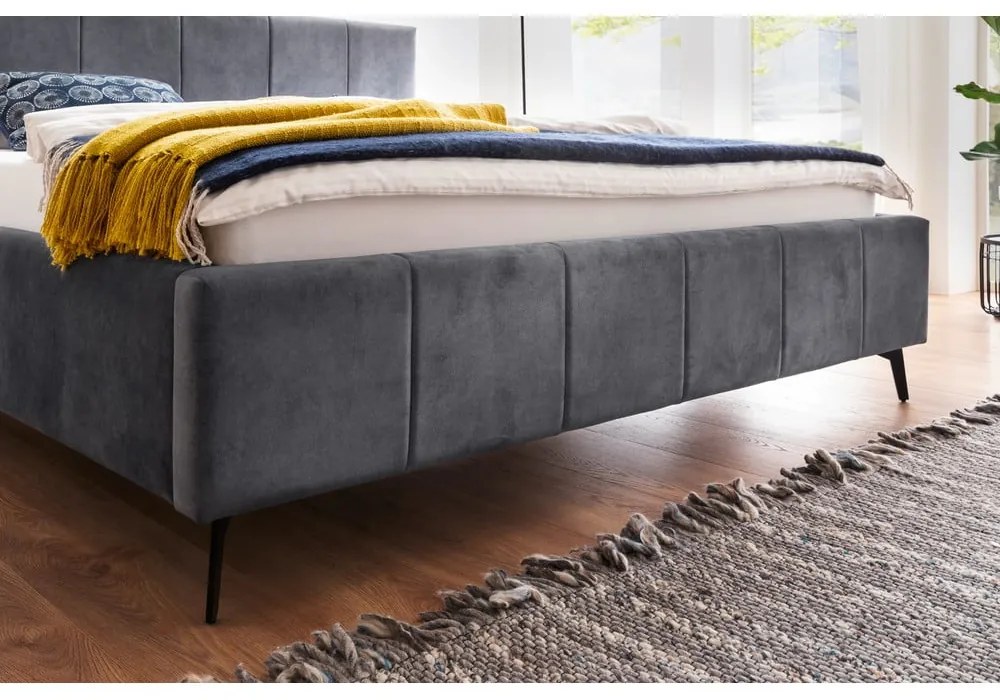 Letto matrimoniale imbottito color antracite con contenitore con rete inclusa 180x200 cm Lizzano – Meise Möbel