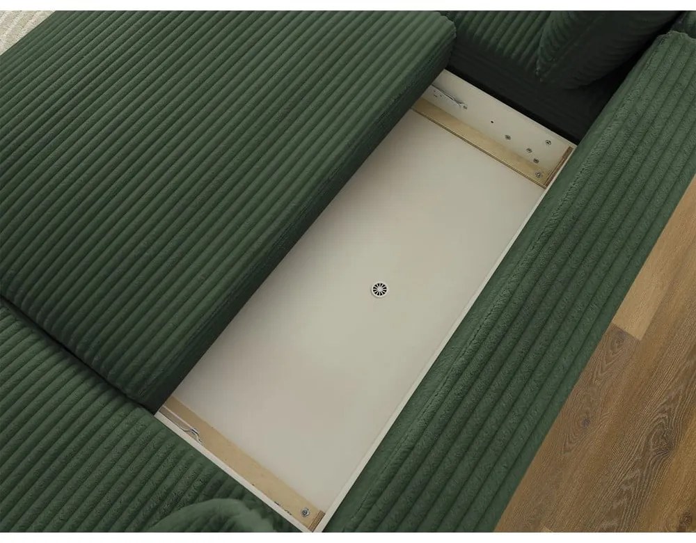 Divano angolare in verde scuro allungabile (con penisola a destra/a forma di "U") con rivestimento in velluto a coste Lucien – Bobochic Paris