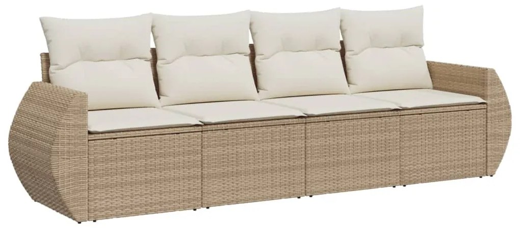 Set divano da giardino 4 pz con cuscini beige in polyrattan