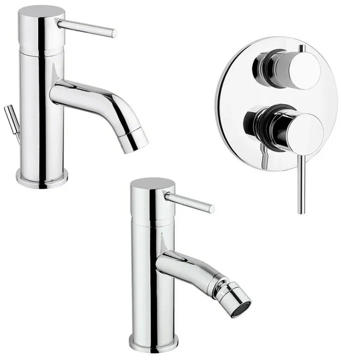 Set miscelatori lavabo bidet e doccia incasso con deviatore cromati Piralla Essenza scarico incluso