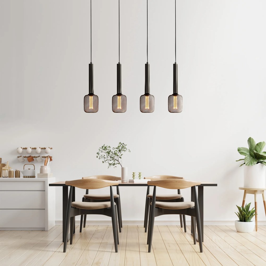 Lampadario Contemporaneo Dulwich Acciaio Nero 4 Luci E27