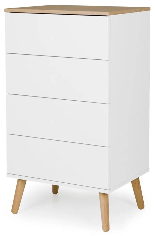 Cassettiera bianca con gambe in rovere e 4 cassetti , larghezza 55 cm Dot - Tenzo