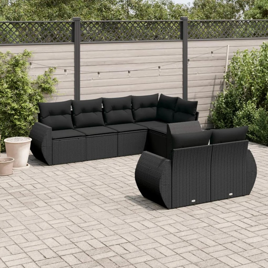 Set Divani da Giardino con Cuscini 7pz Nero Polyrattan