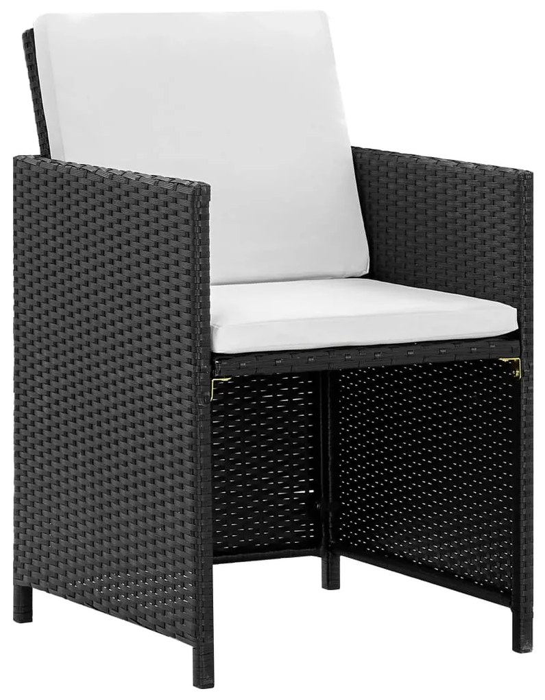 Set da pranzo da giardino 11 pz con cuscini in polyrattan nero