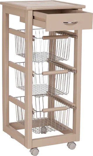 Carrello cucina SLIM in legno di faggio 3 cesti e 1 cassetto Tortora