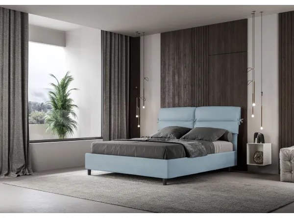 Letto contenitore da 160x200 in microfibra azzurro Nandy