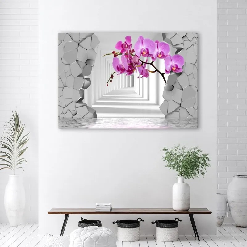 Quadro su tela, Orchidea su uno sfondo 3D astratto  Dimensioni 100x70