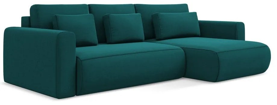 Divano angolare turchese allungabile/con contenitore (con penisola a destra/con chaise lounge) con rivestimento in velluto Kapua – Makamii