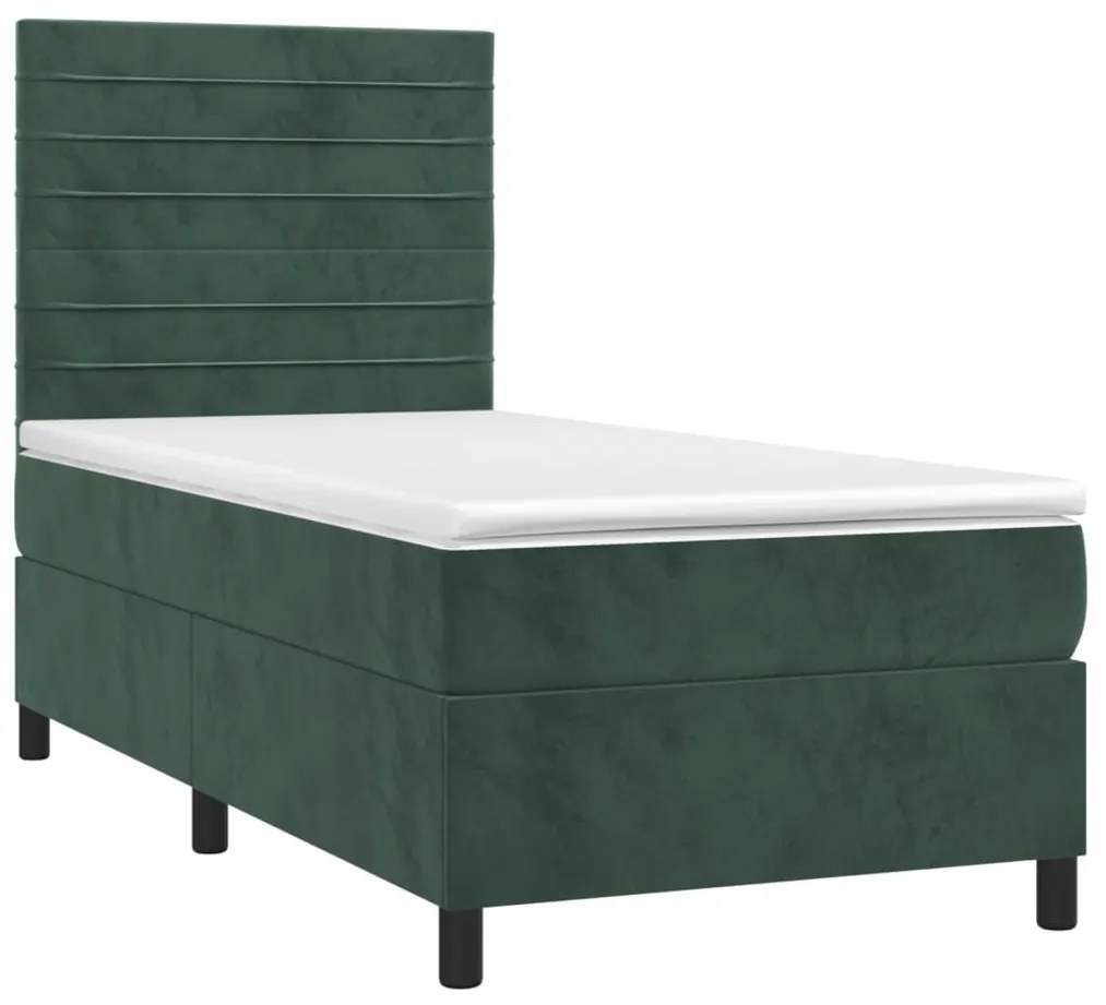 Letto a Molle con Materasso e LED Verde Scuro 90x190 cm Velluto