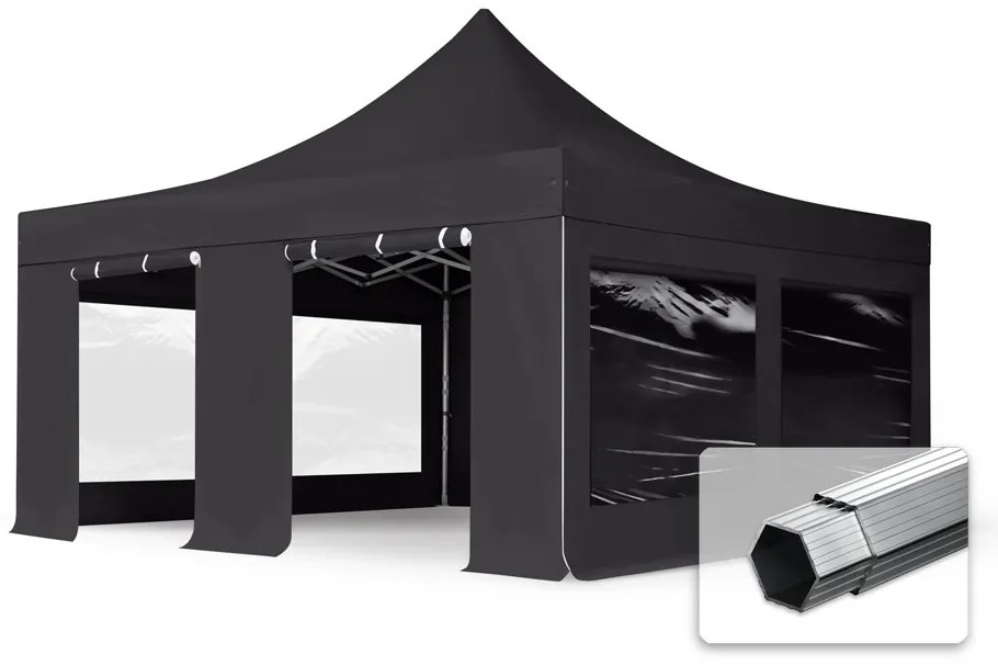 TOOLPORT 5x5m gazebo pieghevole PVC con laterali (finestre panoramiche), PROFESSIONAL alluminio, nero - (59060)