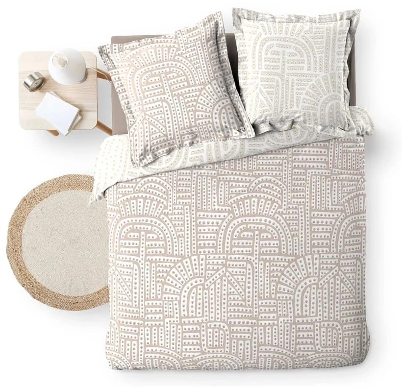 Set copripiumino e federa bianco/beige in percalle di cotone per letto matrimoniale ed esteso 240x220 cm Eliot – douceur d'intérieur