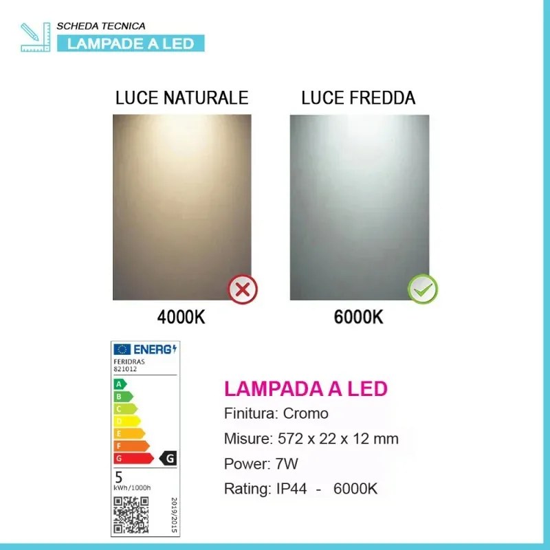 Specchio bagno rotondo con luce a led integrata da 80cm