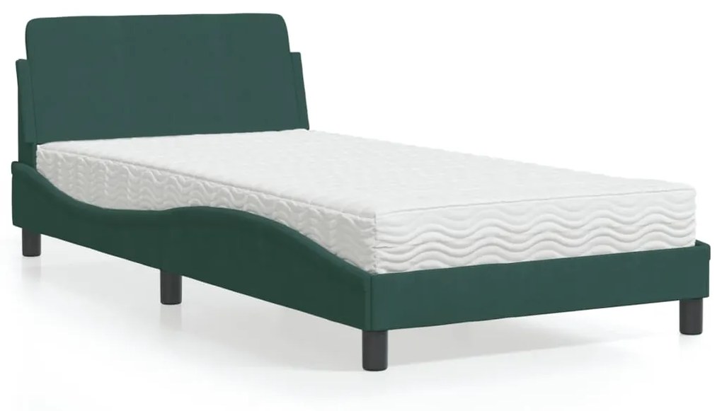 Letto con materasso verde scuro 100x200 cm in velluto