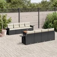 Set Divani da Giardino 9 pz con Cuscini Nero in Polyrattan 3256812