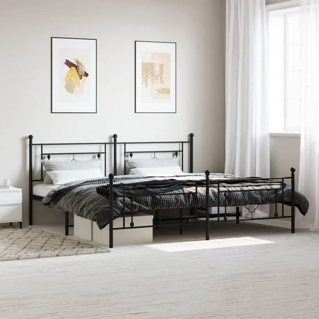 Giroletto Con Testiera E Pediera Metallo Nero 193x203 Cm /