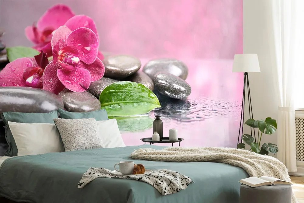 Carta da parati autoadesiva – Orchidea con tocco di relax