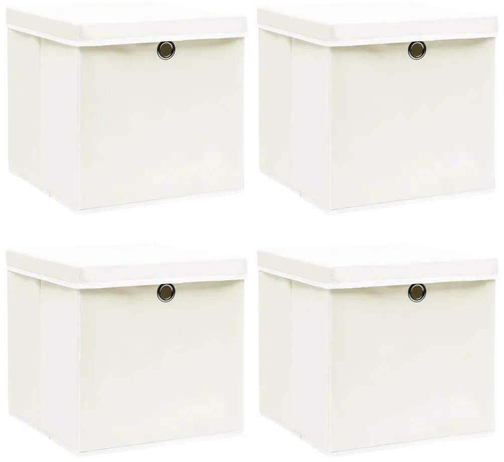 Scatole Portaoggetti Con Coperchi 4pz Bianco 32x32x32cm Tessuto /