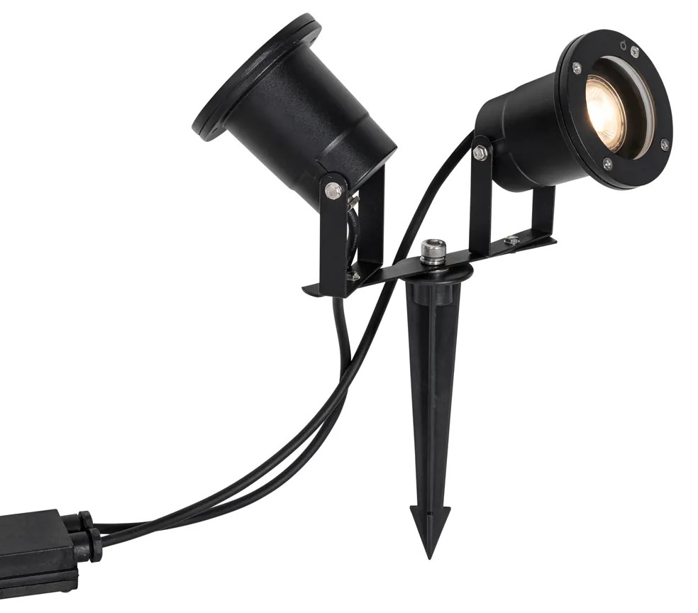 Faretto da giardino moderno nero con cavo e spina 150cm 2 luci IP65 - Basic