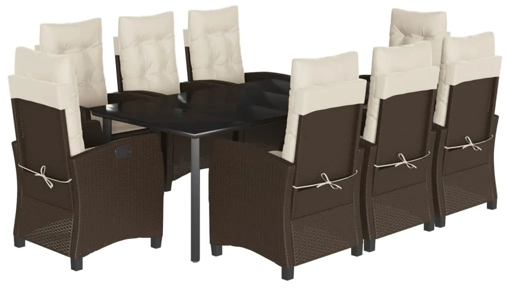 Set da Pranzo da Giardino 9pz con Cuscini Marrone in Polyrattan