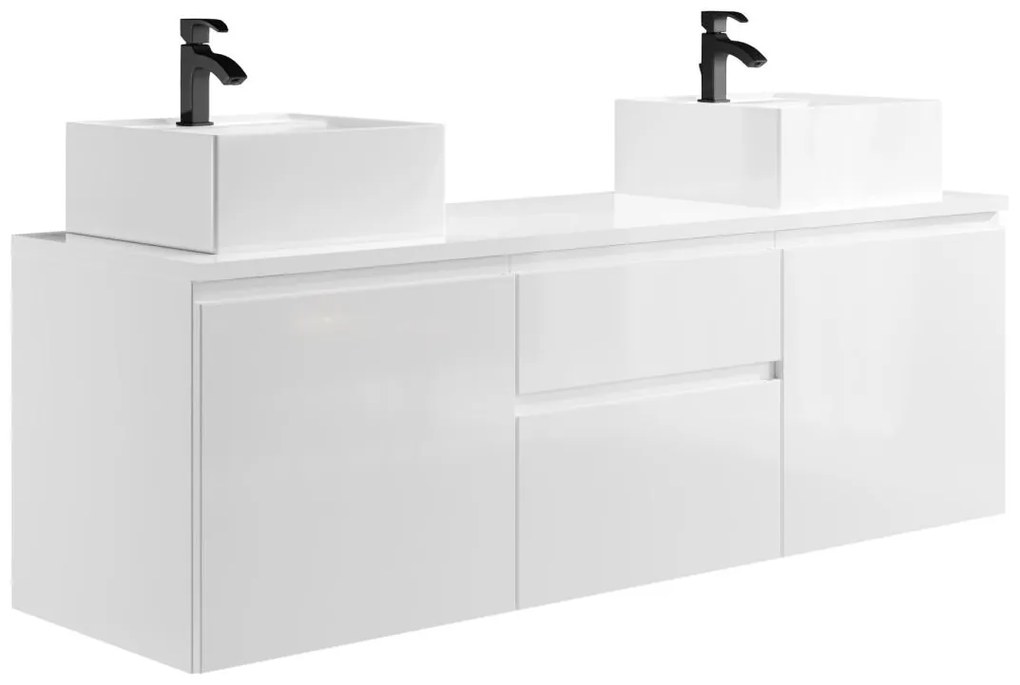 Set per bagno sospeso con doppio lavabo Opzione specchi Bianco - JIMENA