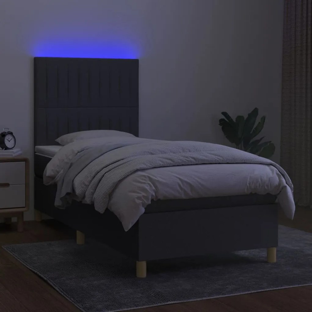 Letto a molle materasso e led grigio scuro 90x190 cm in tessuto