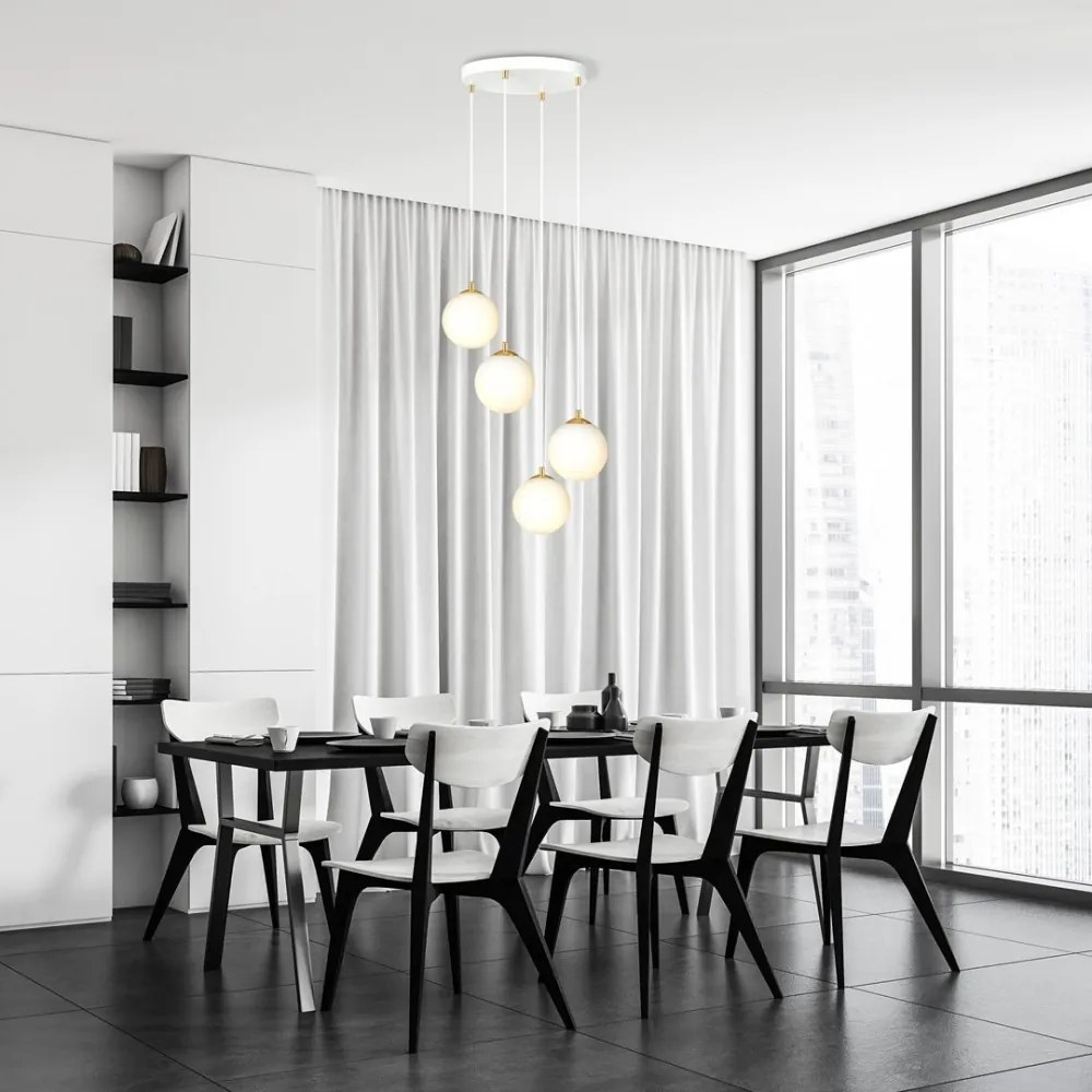 Lampadario a Sospensione in Acciaio e Vetro ROYAL 4 Bianco o Nero 4xE14 Colore del corpo Bianco
