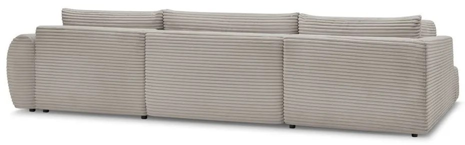 Divano angolare in grigio chiaro/beige allungabile (con penisola a destra/a forma di "U") con rivestimento in velluto a coste Lucien – Bobochic Paris