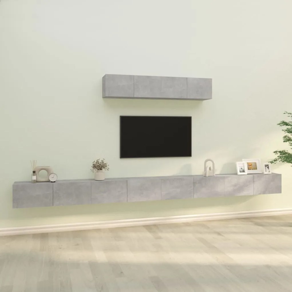 Set Di Mobili Porta Tv 6 Pz Grigio Cemento İn Legno Multistrato /