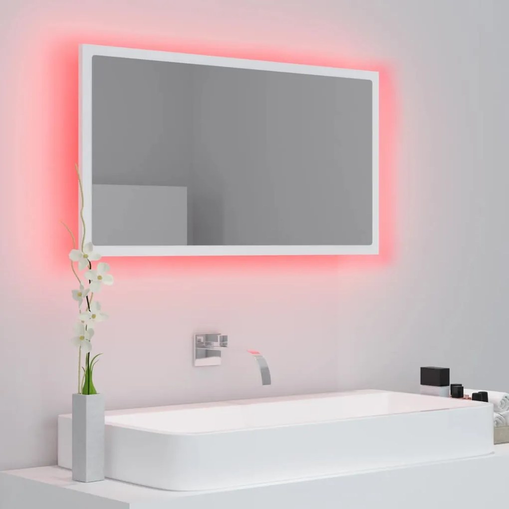 Specchio da bagno con led bianco 80x8,5x37 cm in acrilico