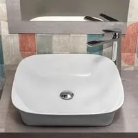 Lavabo da appoggio 50x50 quadrato in ceramica bianco lucido