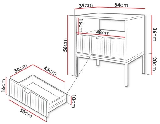 Comodino NOVA 56x54 cm bianco/oro