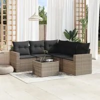 Set Divano da Giardino 6 pz con Cuscini Grigio in Polyrattan 3251297