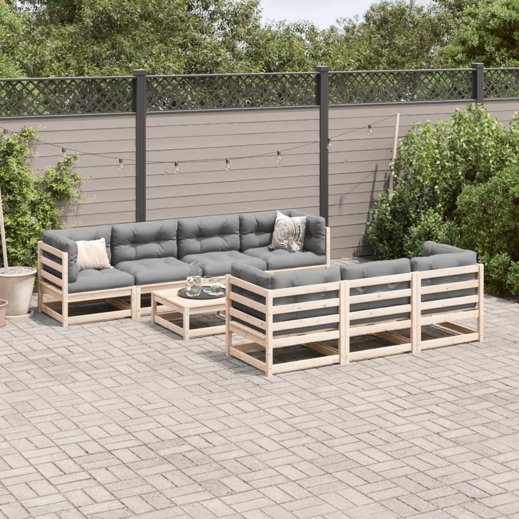 Set divani da giardino 8 pz con cuscini legno massello di pino