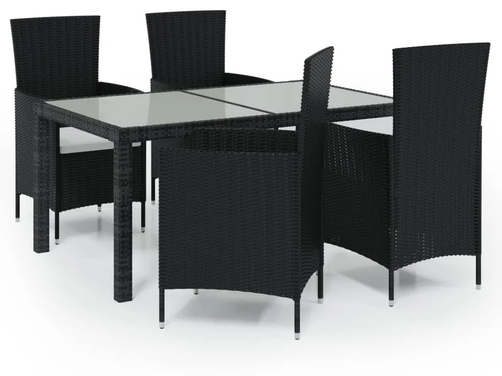 Set mobili da giardino 5 pz con cuscini in polyrattan nero