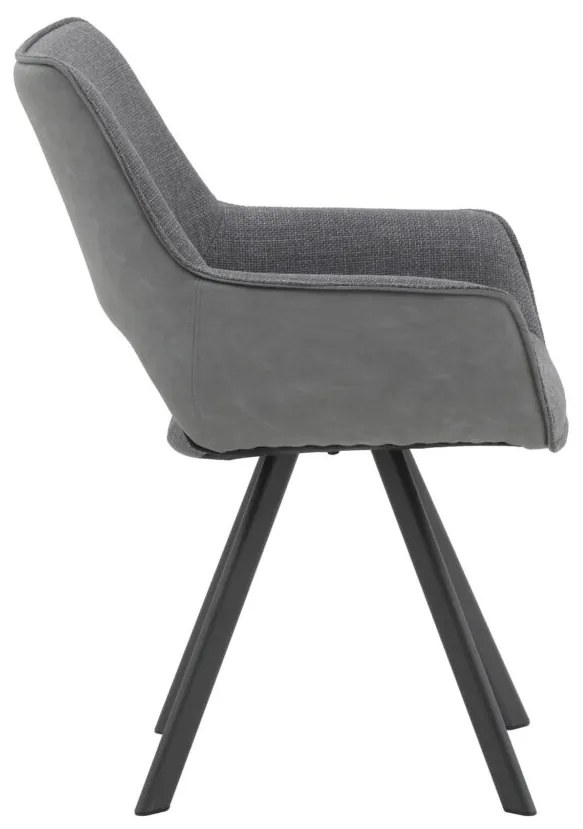 Set di sedie MONTMARTRE in similpelle grigio, tessuto grigio e gambe in metallo nero, con braccioli