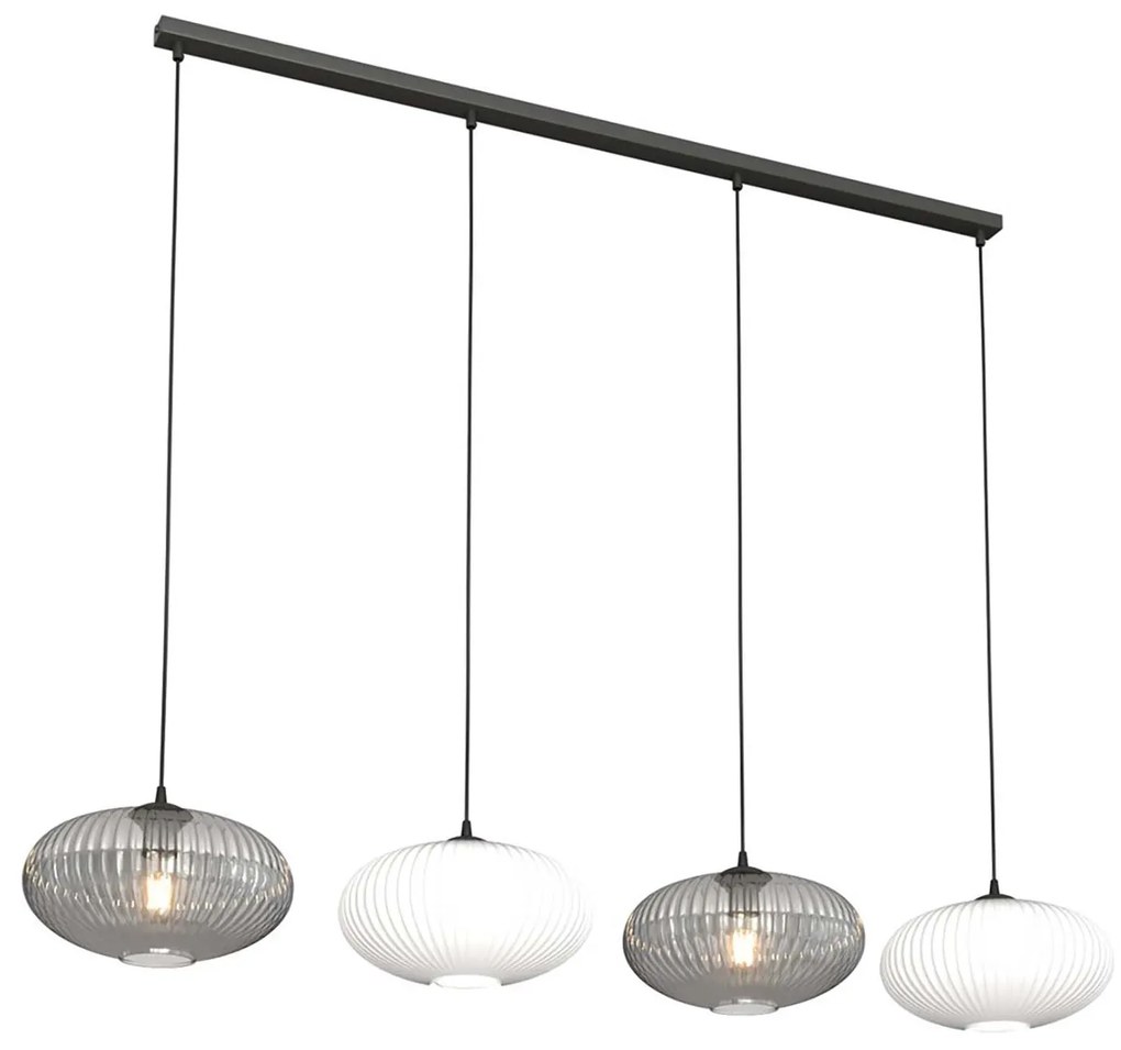 Lampadario 4 Luci Iris In Acciaio Nero Paralume Plissè Multicolor