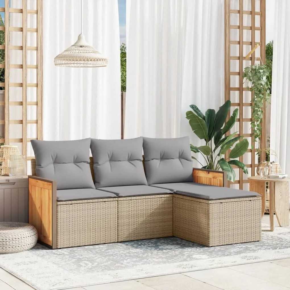 Set divano da giardino 4 pz con cuscini beige in polyrattan