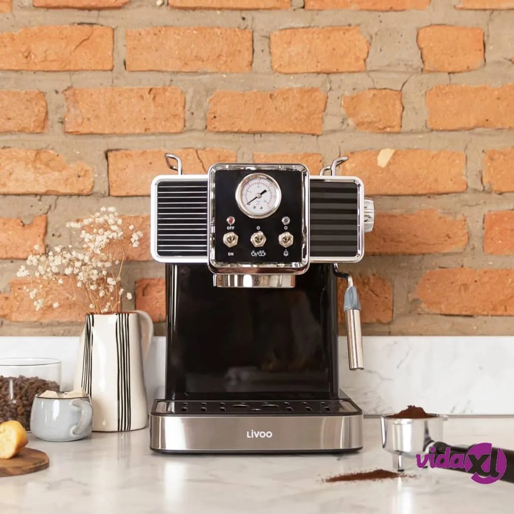 Livoo Macchina per Caffè Espresso con Montalatte 1,5 L 1350 W Nera