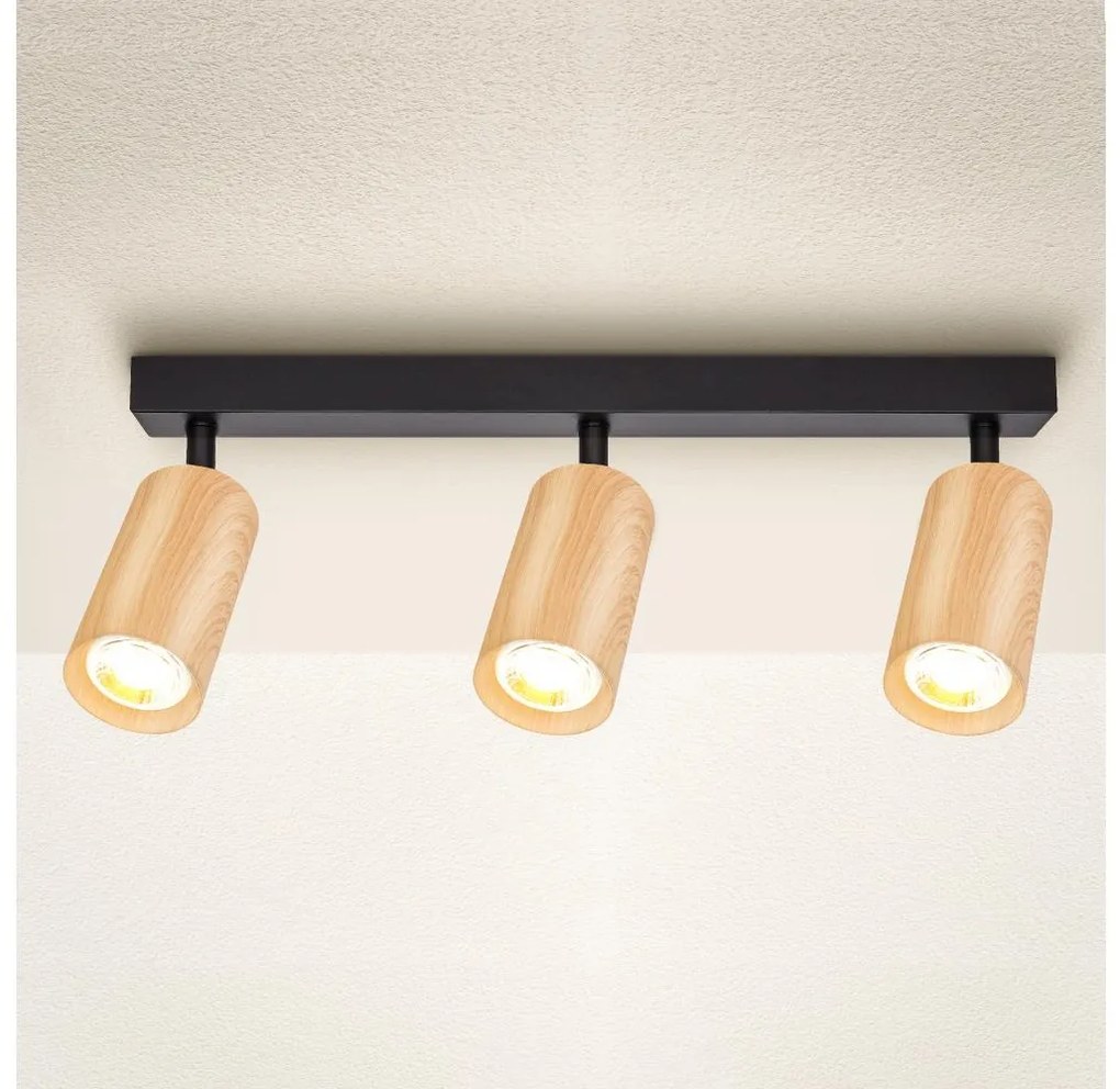 Brilagi - Faretto SELE 3xGU10/30W/230V nero/decorazioni in rovere