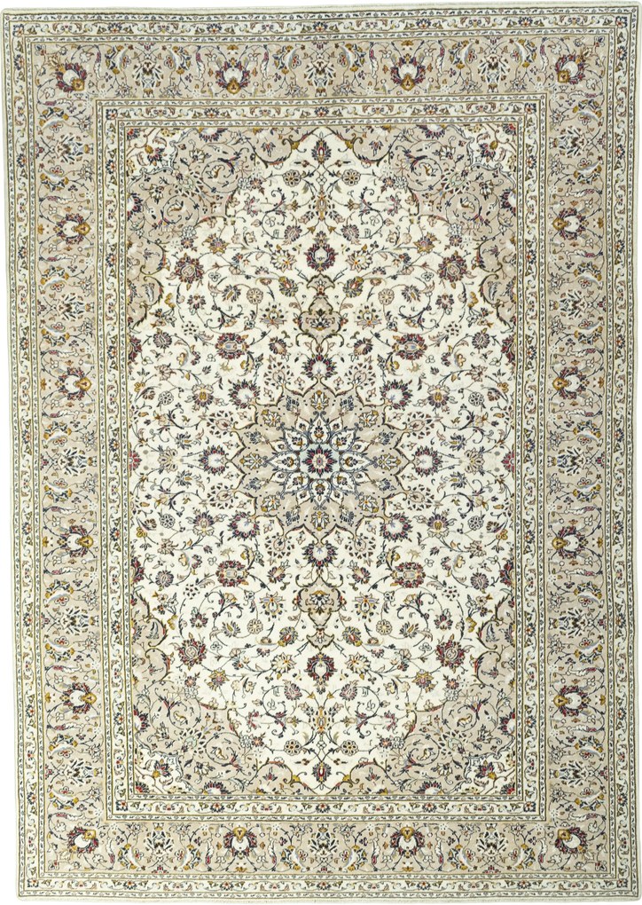 Kashan Tappeto 350 x 250 Beige (Iran) Annodato A Mano