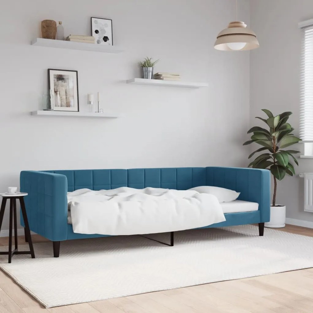 Letto Da Giorno Blu 90x200 Cm İn Velluto /