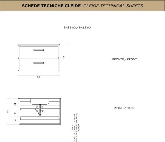 Mobile da bagno sospeso moderno base 80cm CLEIDE con 2 cassetti e lavabo, ANTRACITE OPACO