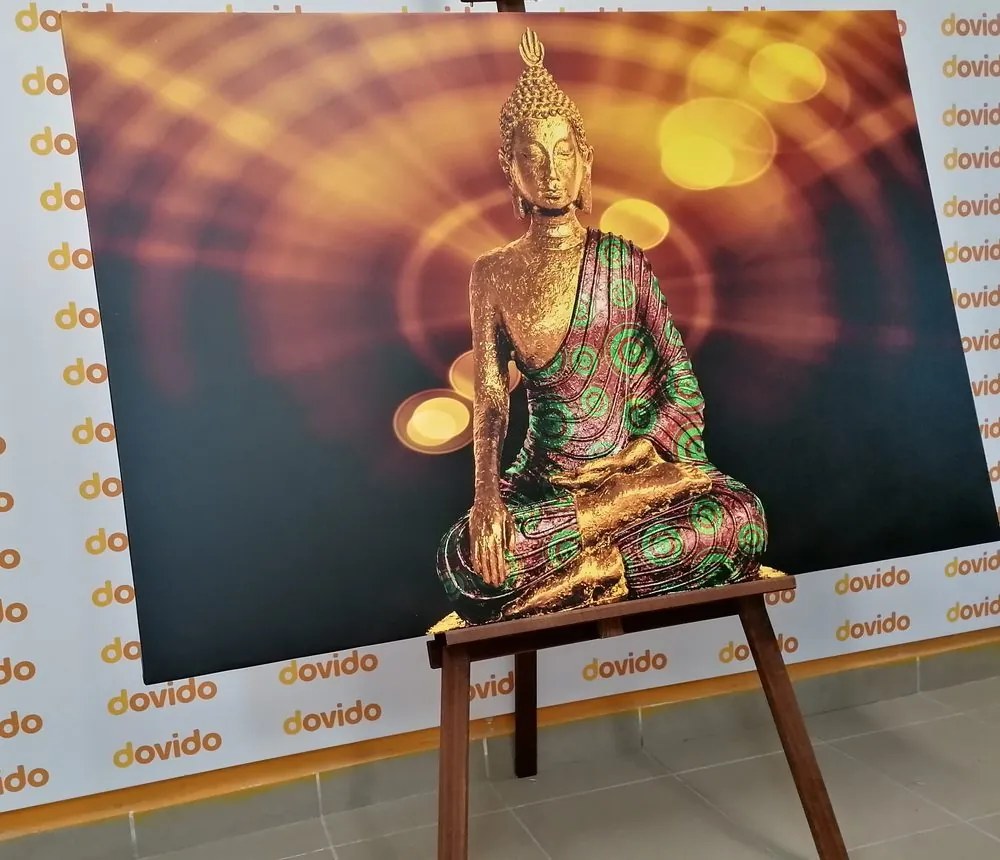 Stampa su tela – Statua di Buddha con sfondo astratto