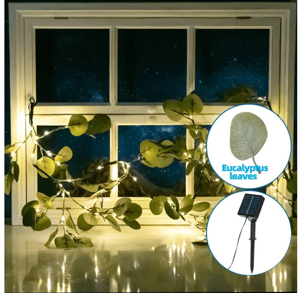 Aigostar - Catena LED solare 110xLED/4m IP65 300 mAh bianco caldo eucalipto