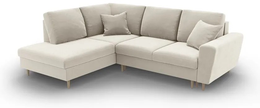 Divano angolare beige allungabile e con contenitore (con penisola a sinistra/a L) con rivestimento in velluto Kyoto – Cosmopolitan Design
