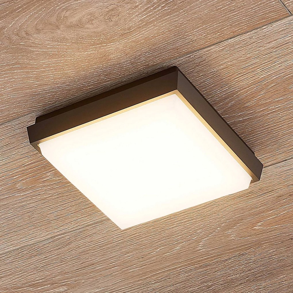 Lucande Amra plafoniera LED da esterni 17,5 cm, Alluminio / Grigio / Zincato, Plastica, Moderno, Plafoniere LED