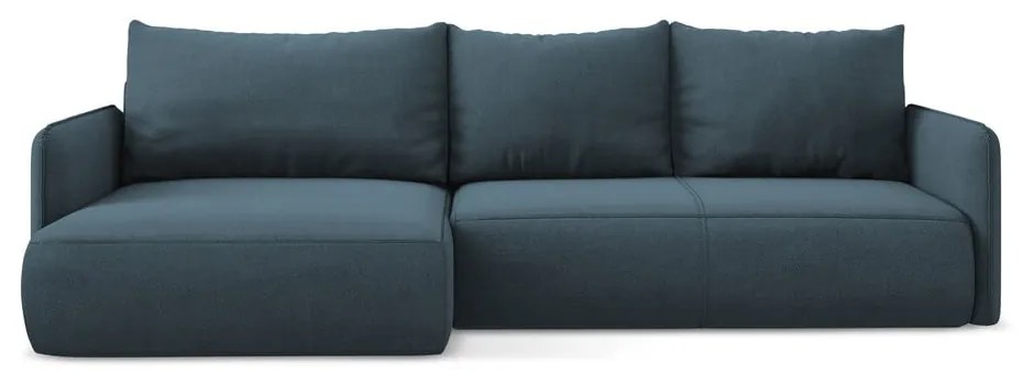 Divano angolare blu allungabile/con contenitore (con penisola a sinistra) Nanea – Makamii